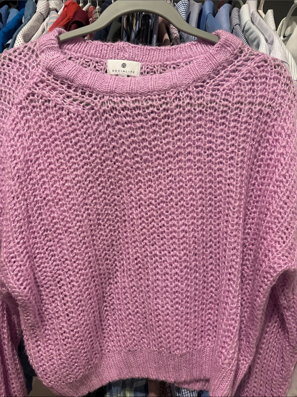 Socialite Pastel Lilac Open-Knit Crewneck Sweater